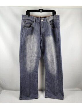 Basic Code Jeans Mens 38x32 Vintage Y2K Baggy Wide Leg Skater Blue Gray